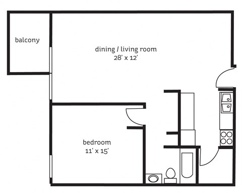 Floor plan for 1 bed, 1 bath, 760 sqft
